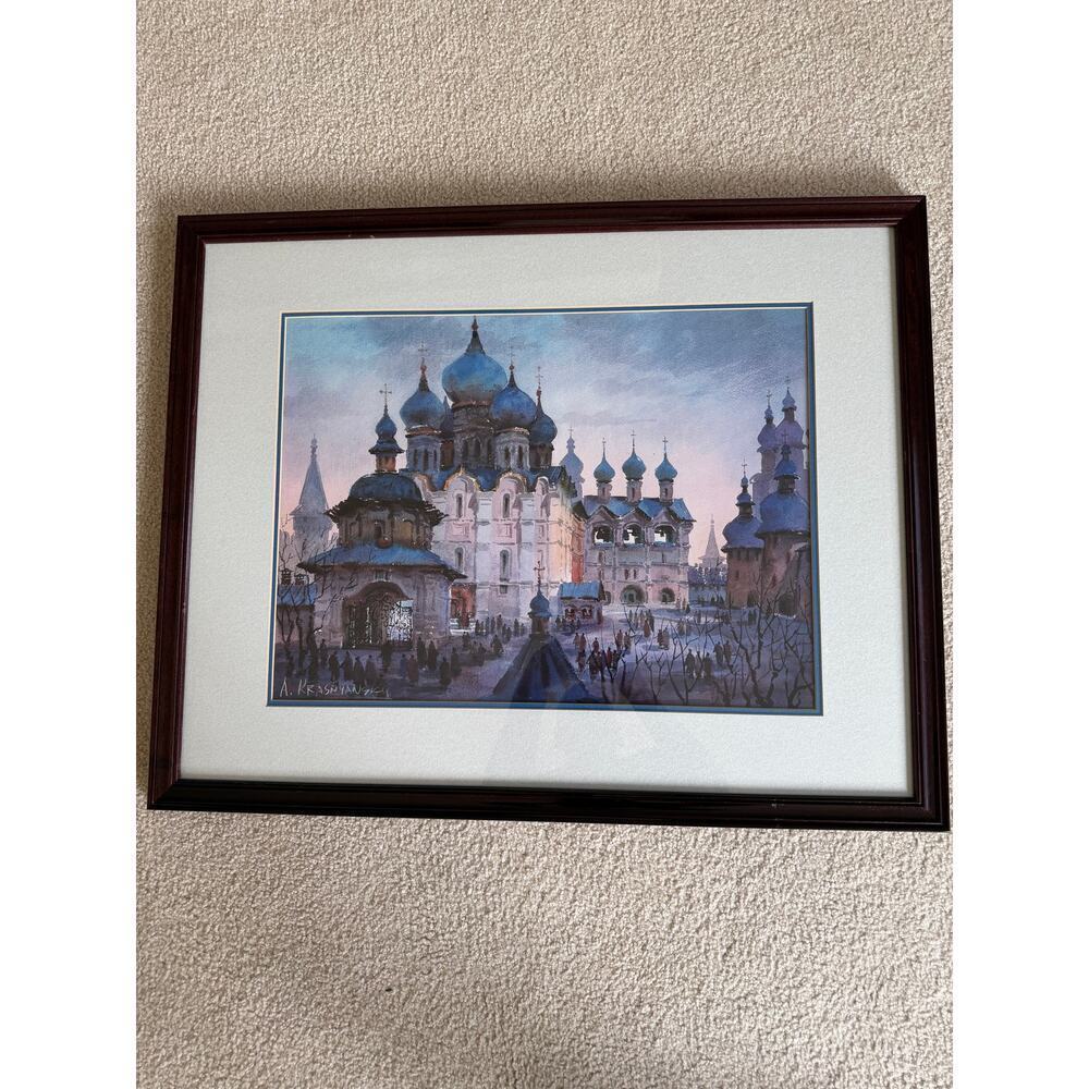 Anatole Krasnansky Framed Lithograph with COA – Russian Blue Domes